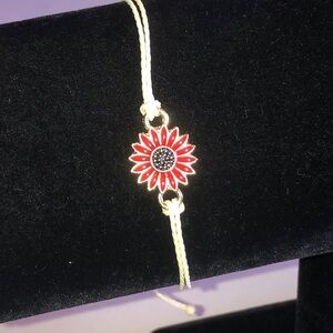 Red Sunflower Adjustable Cord Boho Bracelet